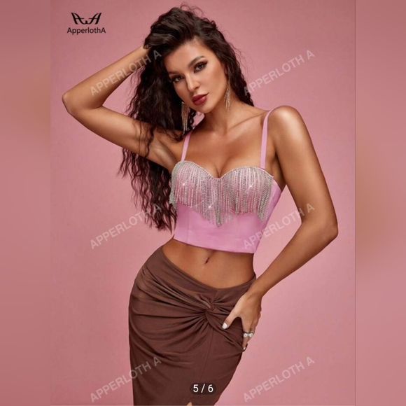 ✨️Any 3 for $15✨️ SHEIN Small Festival Pink Rhinestone Bustier Top - Picture 12 of 13
